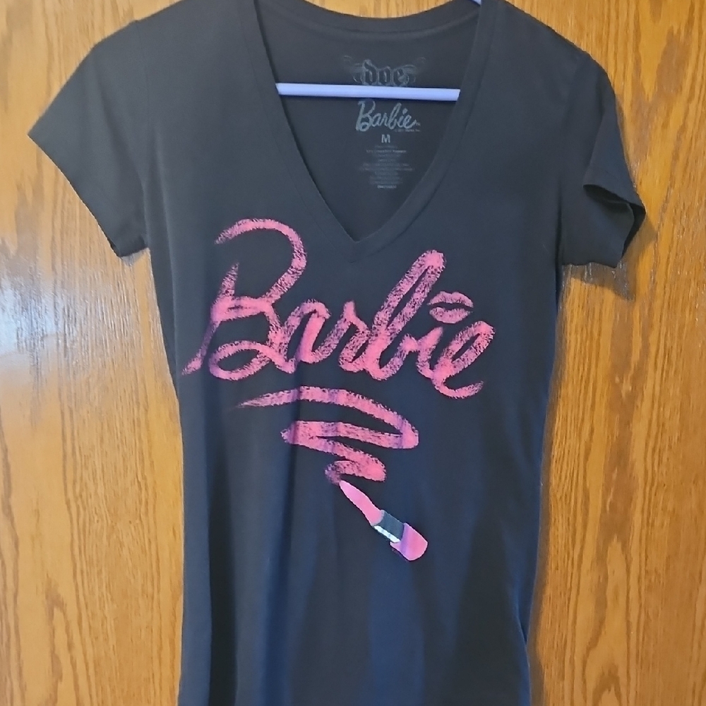 Early 2000s Barbie Black V-Neck Tee